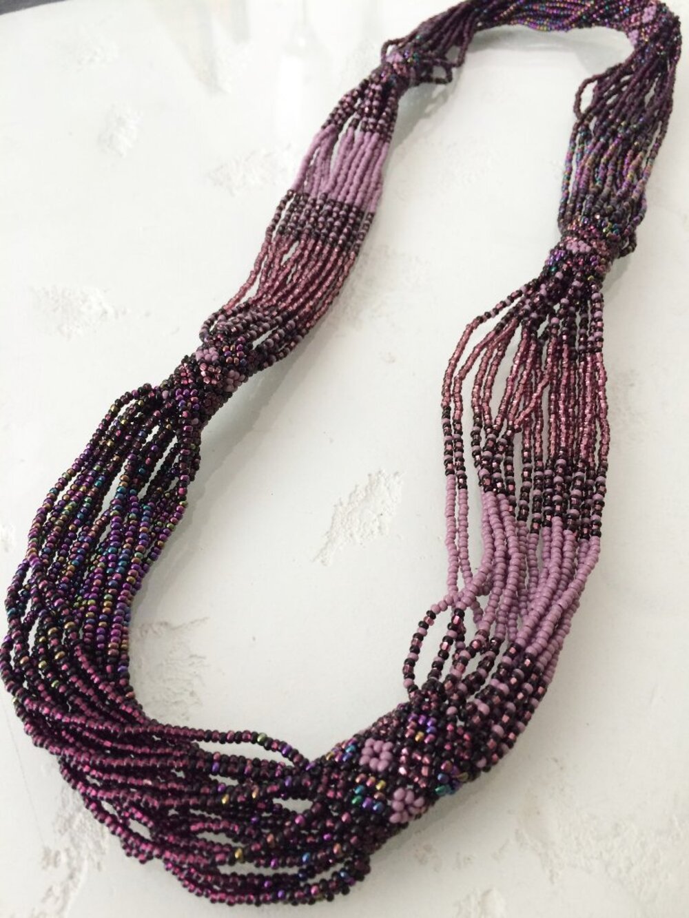Czech Bead 16 Strand Zulu Necklace SHADES OF PURPLE